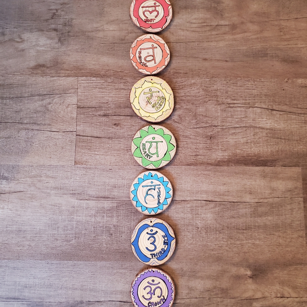 7 chakra wood slice ornaments